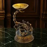 Подарочный подсвечник «Скорпион» из бронзы и змеевика — фотография 1