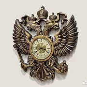 На память: Часы с гербом РФ, резные из массива ясеня — фотография 6
