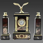 Подарочные каминные часы «Орел» из яшмы с подсвечниками — фотография 2
