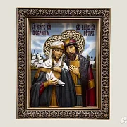 Подарочная икона резная из дерева Святые Петр и Феврония — фотография 1