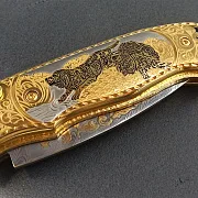 Дамасский складной нож «Собаки» — красивый подарок — фотография 3