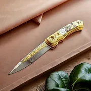 Позолоченный складной нож «Глухарь» — красивый подарок — фотография 1