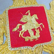 Плакетка «Герб России» из латуни и дерева в подарок — фотография 4